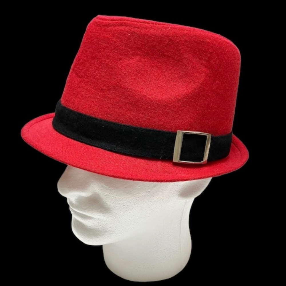 Red Fedora Hat Curled Brim Trilby